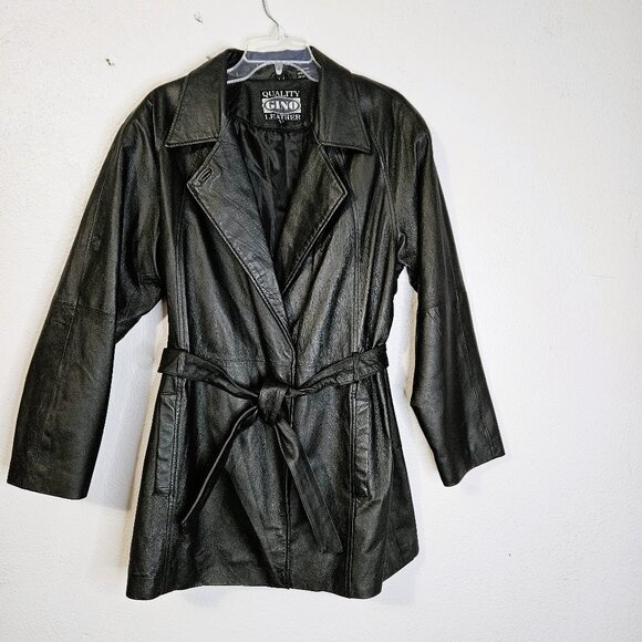 Vintage Gino Quality Leather Three Quarter Length Black Jacket  Y 2K Size L - Picture 1 of 5